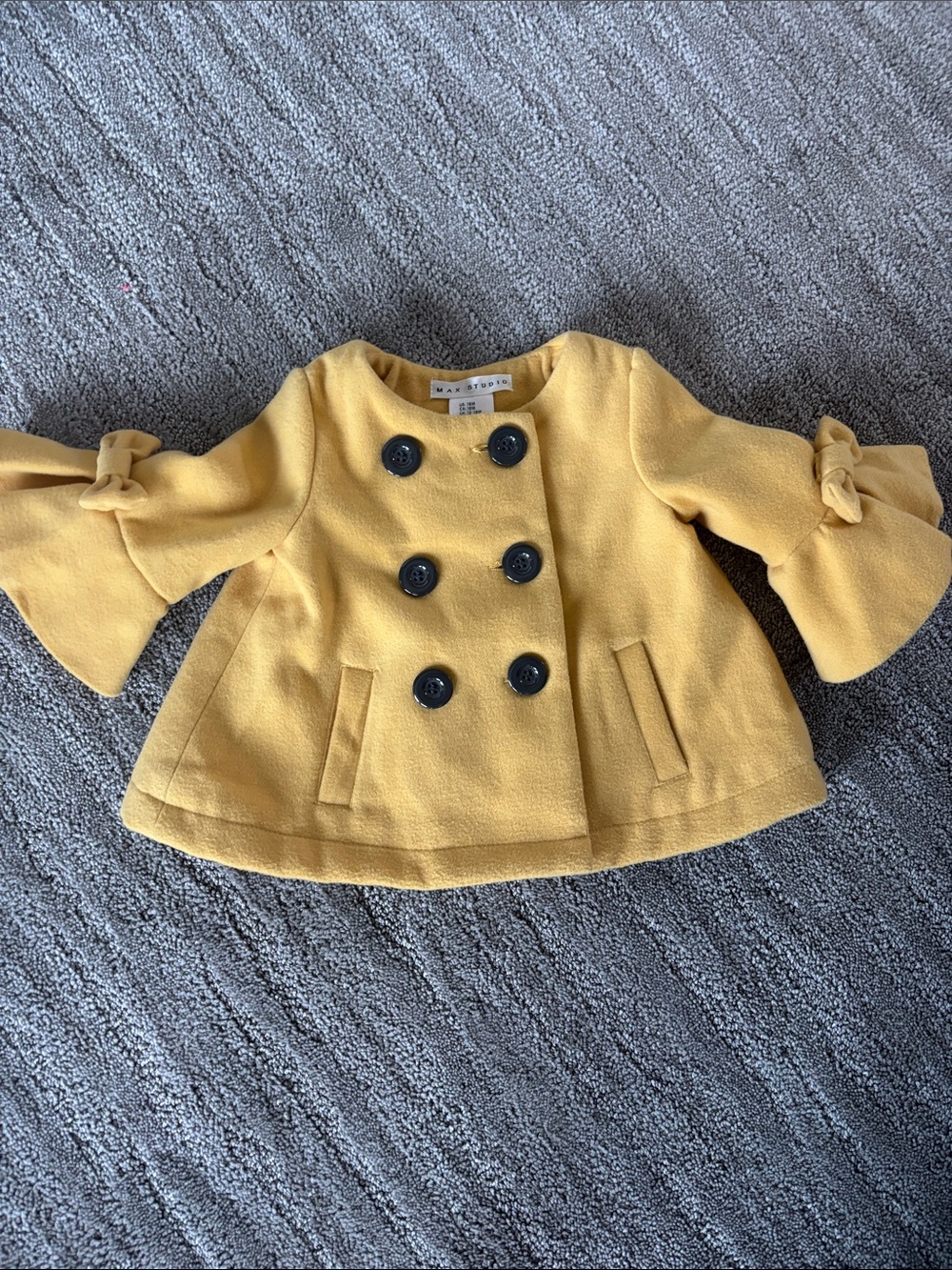 Max Studio Yellow Double-Breasted Bell Sleeve Pea Coat